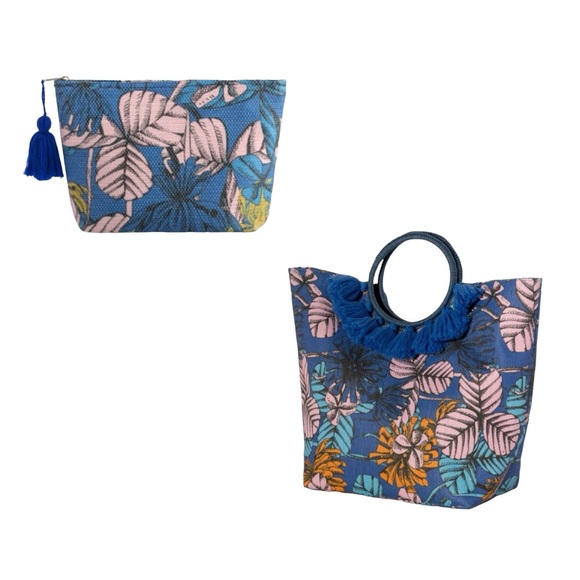SHIRALEAH Blue Floral Tote and Zip Pouch Bundle NWT - Picture 2 of 10